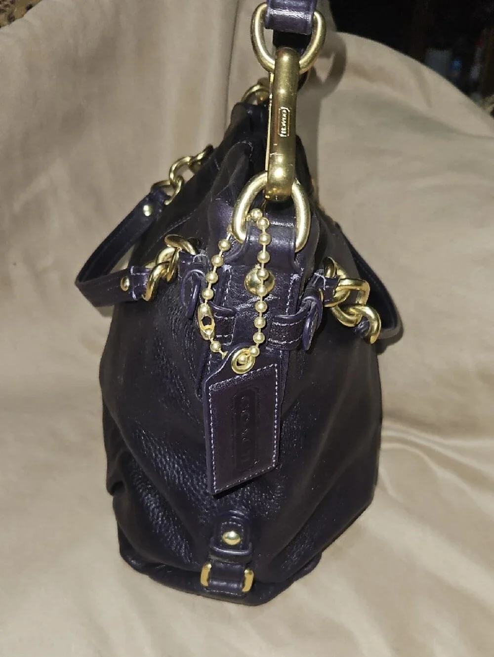 Coach Purple Leather Shoulder Bag with Gold-Tone Hardware